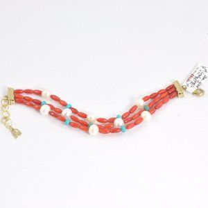 American West Red Coral Bead & Gemstone 3 Strand Bracelet - Average